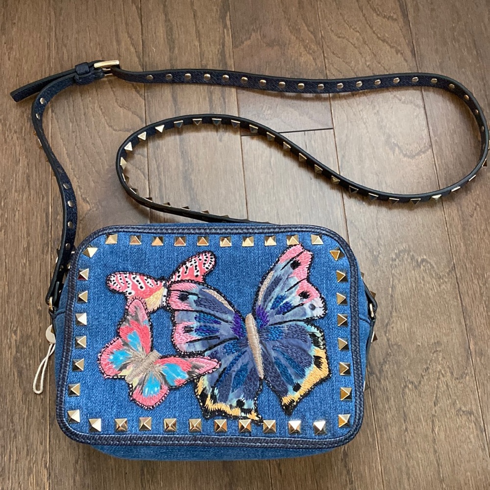 VALENTINO Rockstud Denim Camera Bag